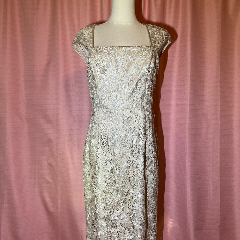 Adrianna Papell Cream lace cap sleeve dress | 8 - Picture 4 of 7